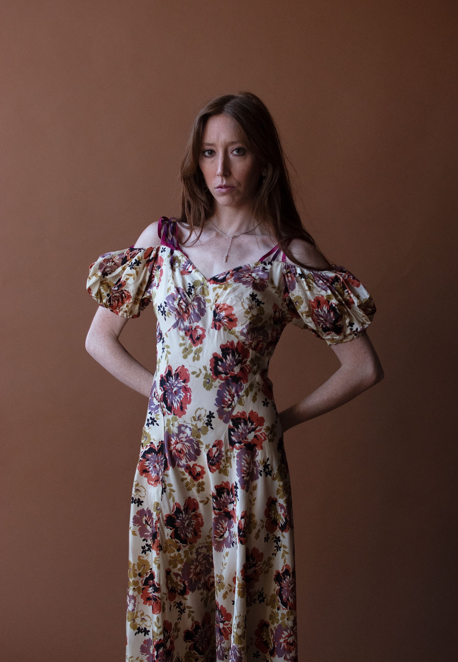 1930s Floral Print Taffeta Dress