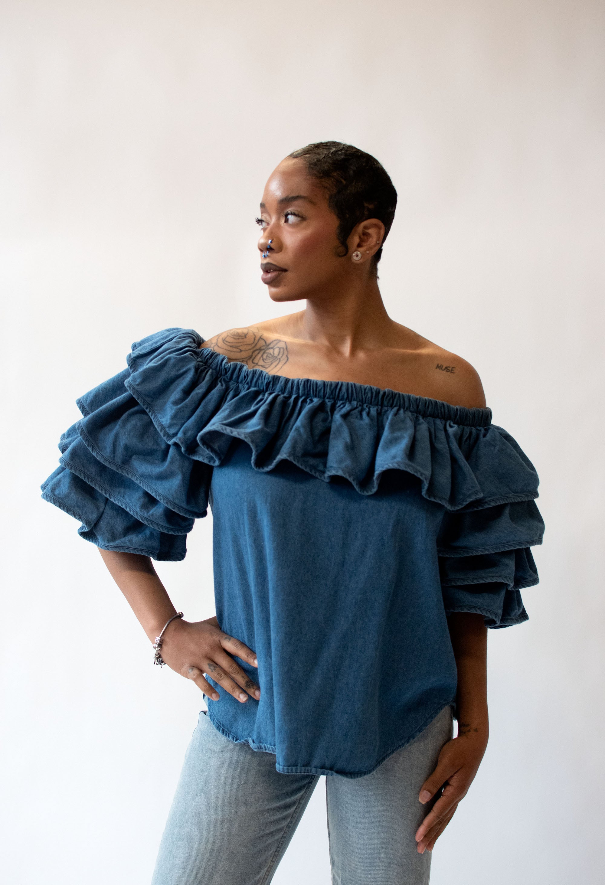 Denim Ruffle Top | Jan Barbaglio – Female Hysteria Vintage