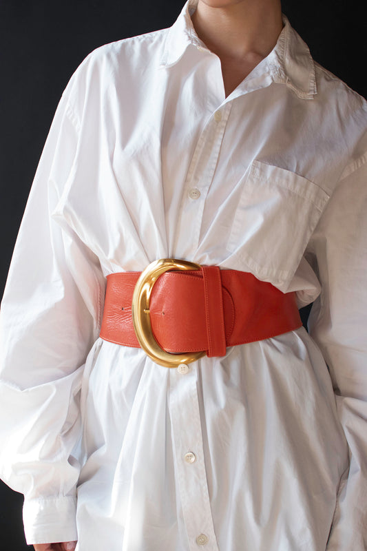 1990s Orange Leather Belt | Donna Karan
