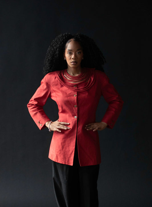 Red Linen Jacket | Claude Montana