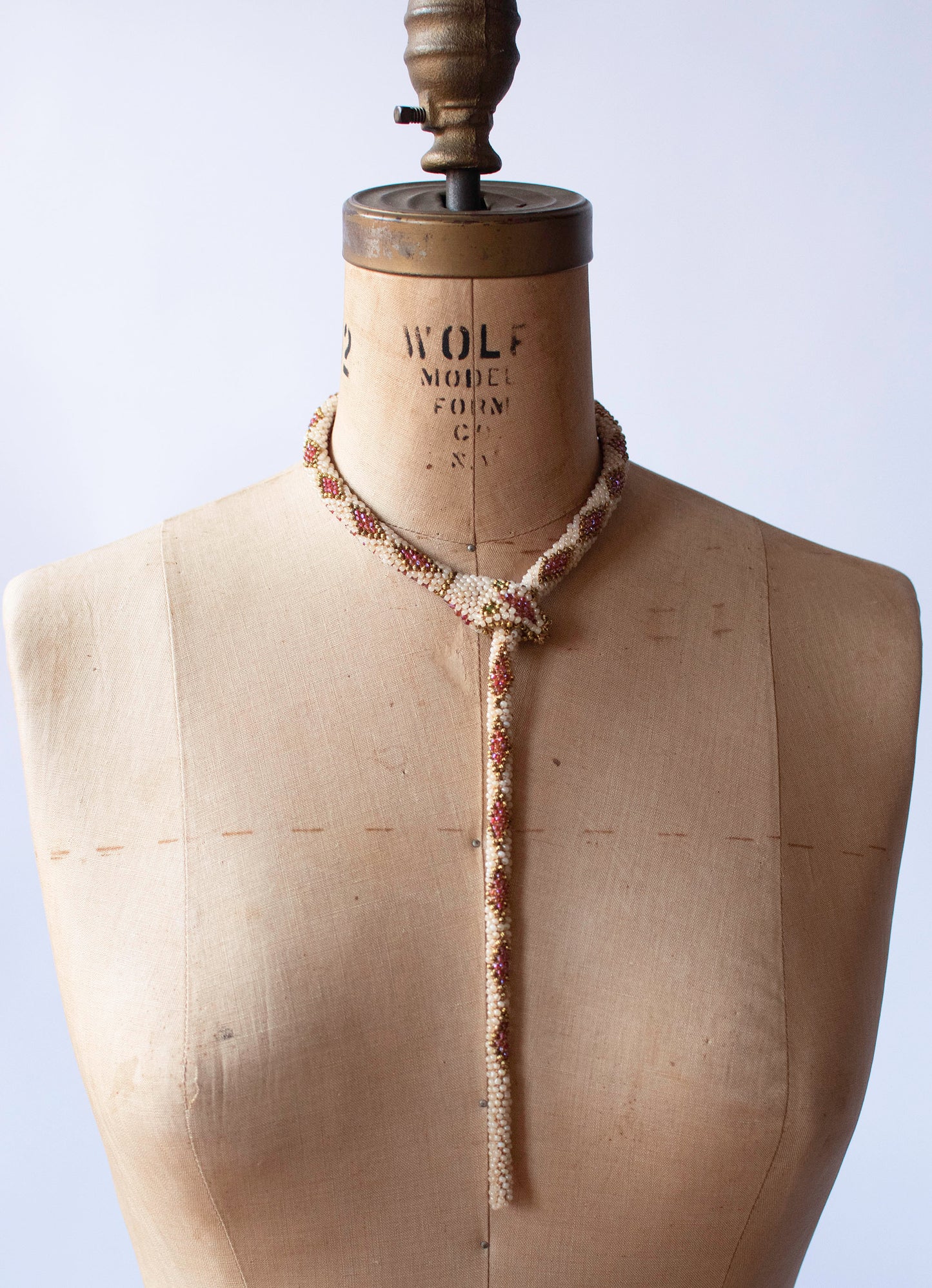Bead Crochet Snake | Pearl and Iridescent Rose Diamond