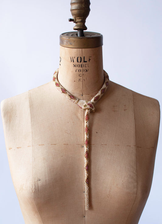 Bead Crochet Snake | Pearl and Iridescent Rose Diamond