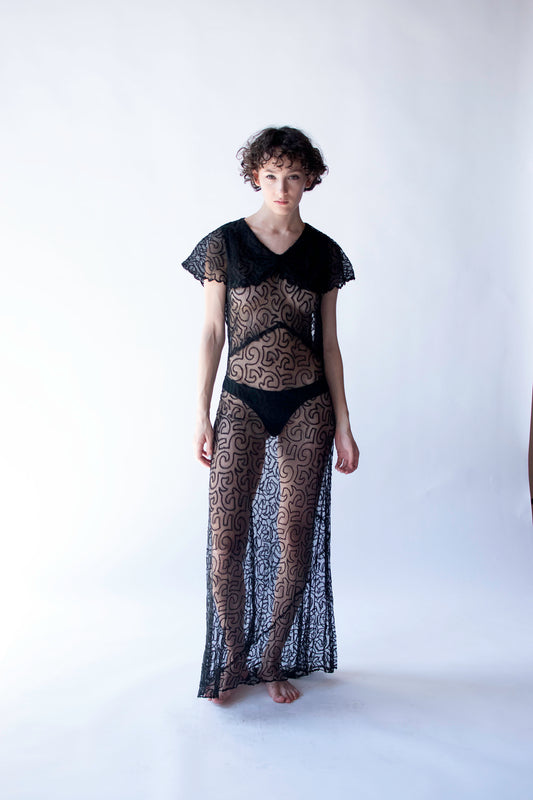 1930s Embroidered Net  Dress