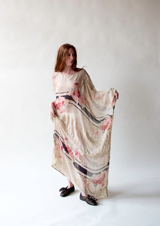 One Shoulder Chiffon & Lamé Caftan