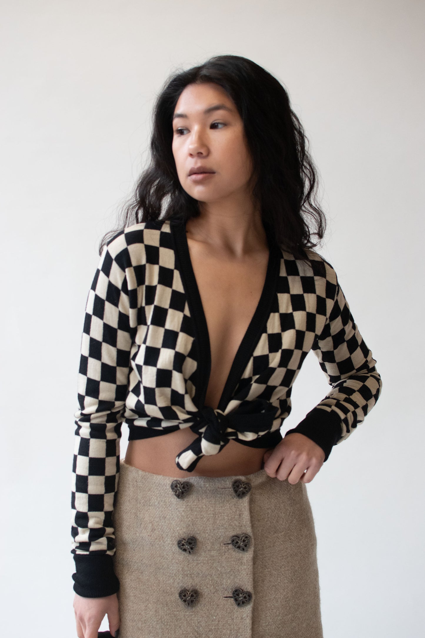 1990s Checkered Wrap Sweater | Moschino