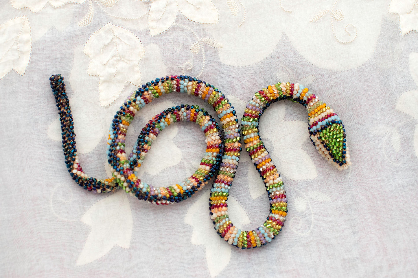 Bead Crochet Snake | Rainbow Oil Slick Diamond