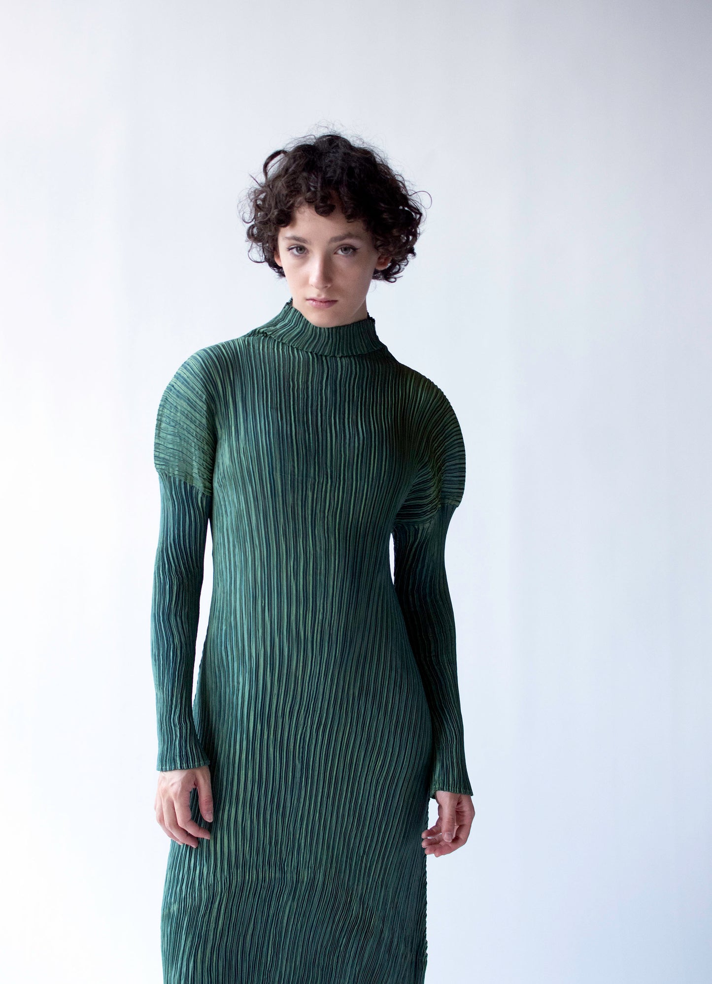 Iridescent Pleated Green Dress | ssey Miyake FW 1995