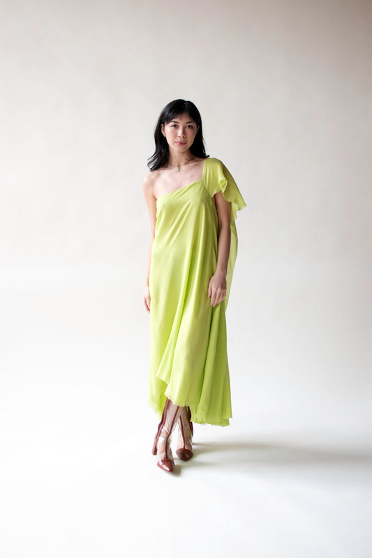 1970s Slime Green Chiffon Dress | Holly Harp