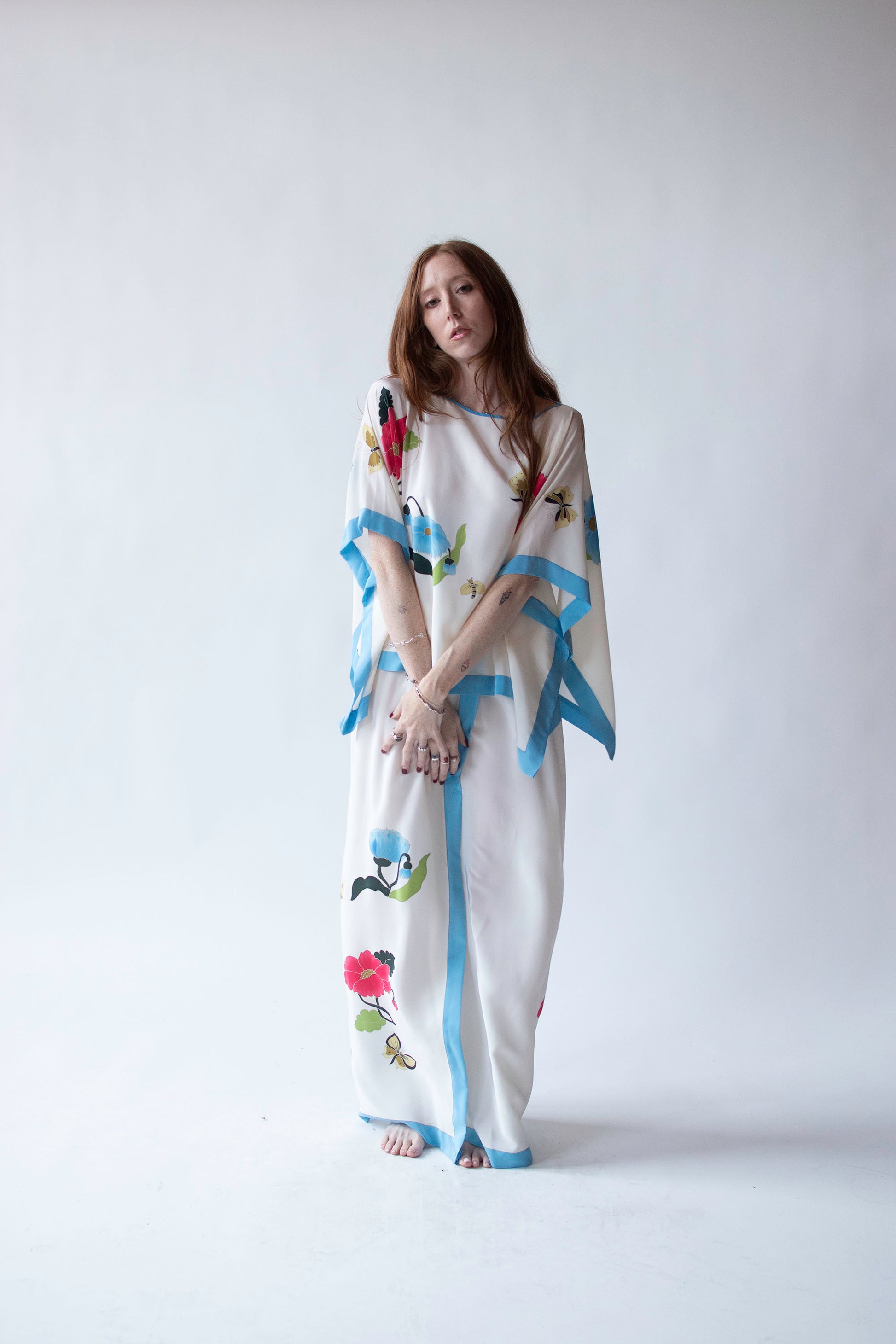 1970s Hand Painted Silk Set