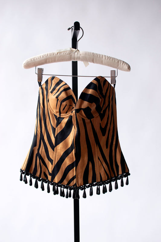 Tiger Print Bustier w/ Beaded Trim | Bernard Perris