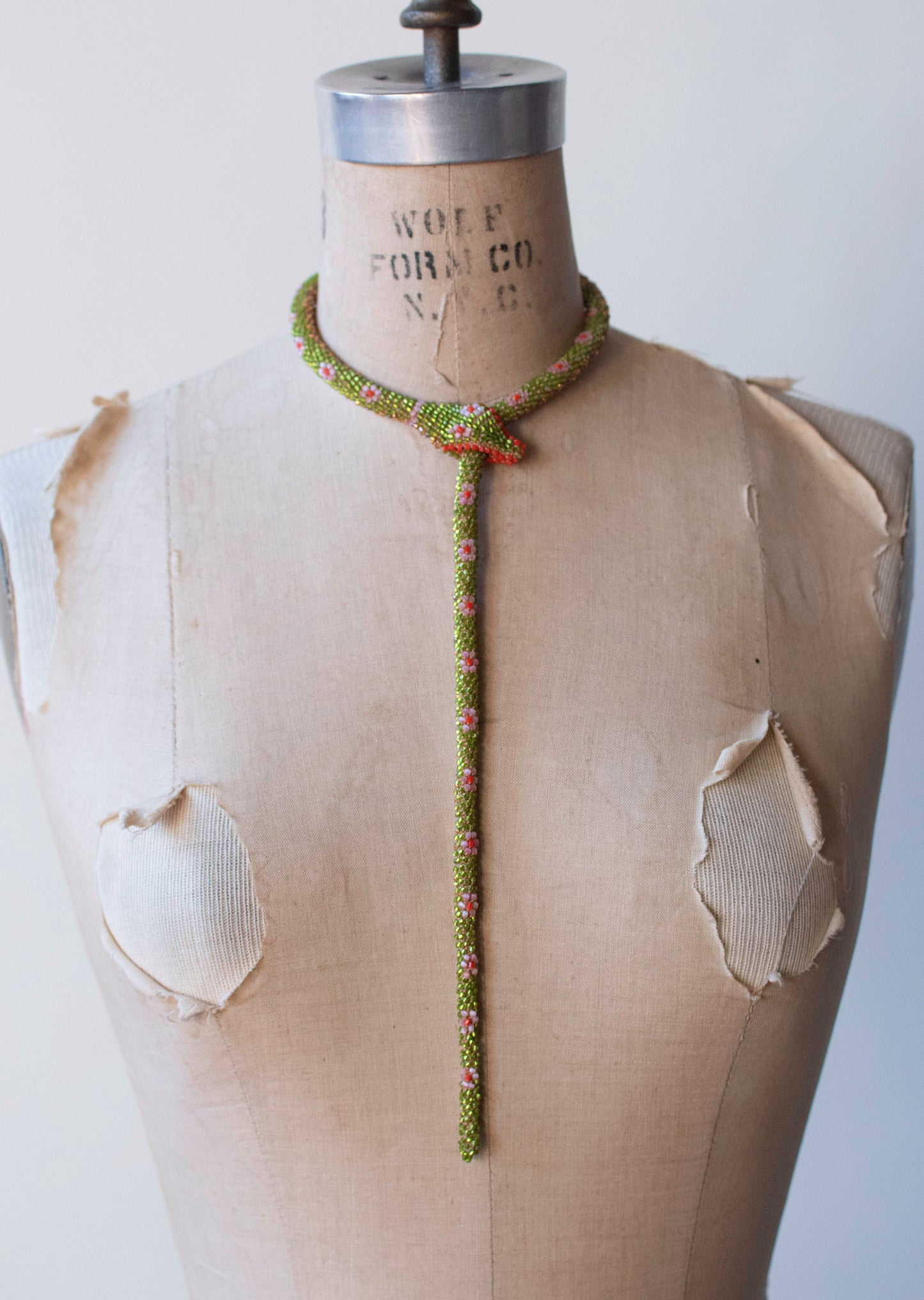 Bead Crochet Snake | Green & Pink & Orange Flower