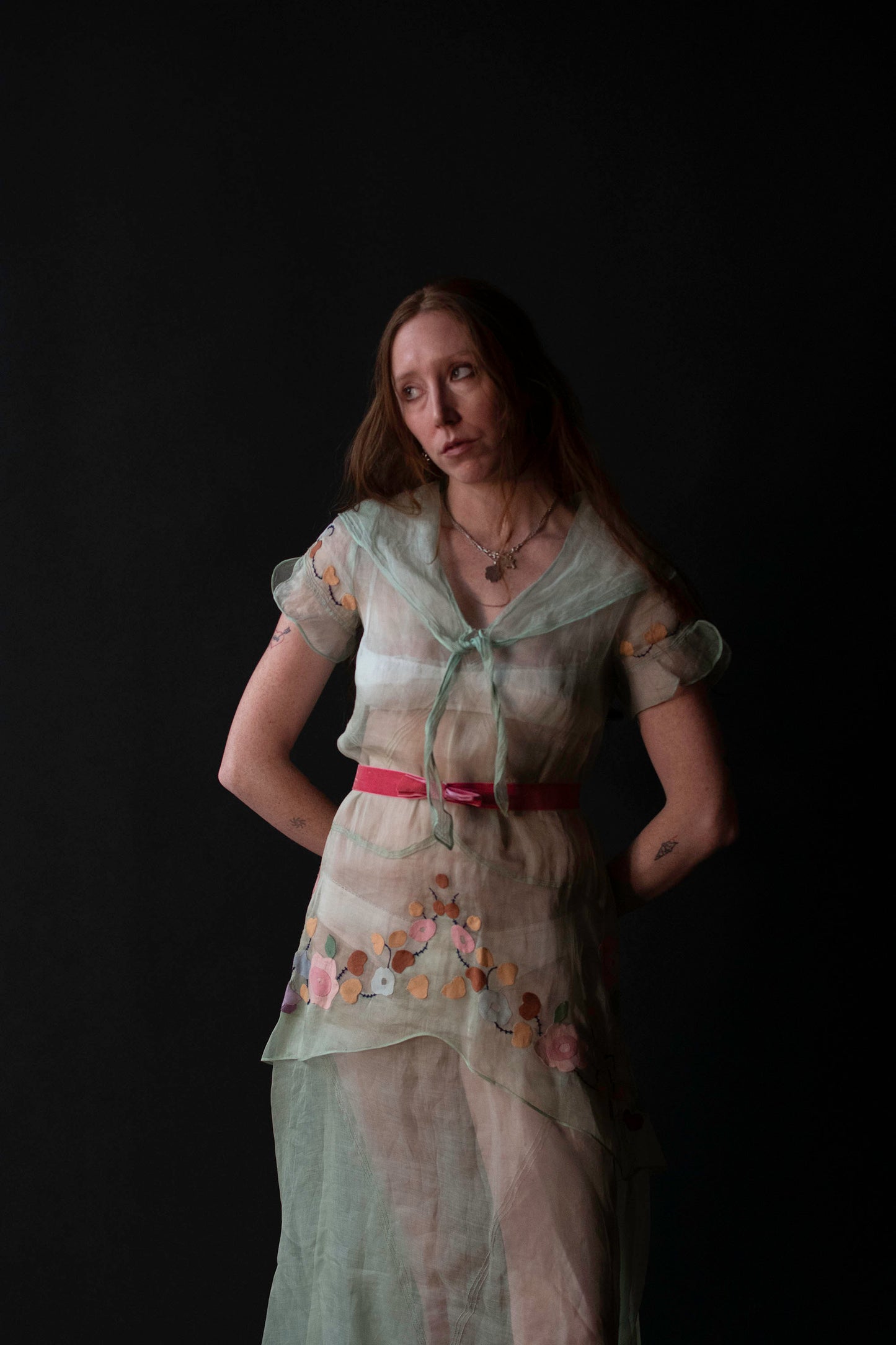 1930s Mint Organza Dress w/ Applique