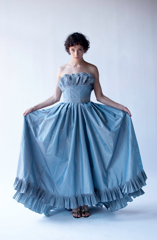 Ice Blue Ruffled Gown | Victor Costa