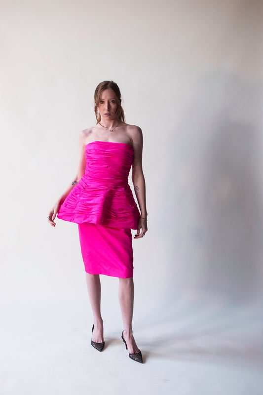 Shocking Pink Sculptural Dress | Victor Costa