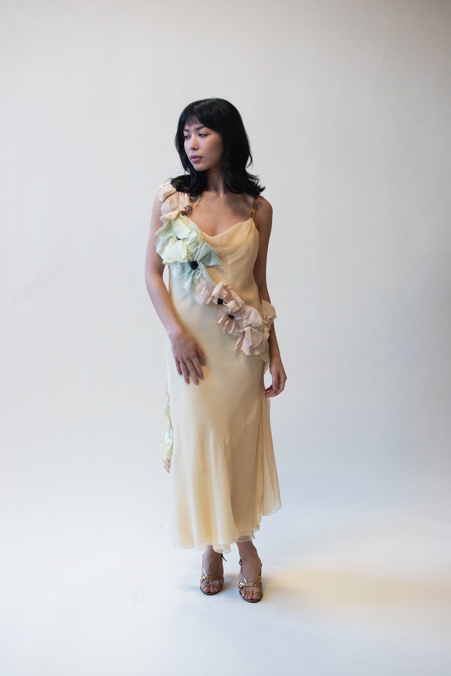 Chiffon Dress W/ Floral Applique