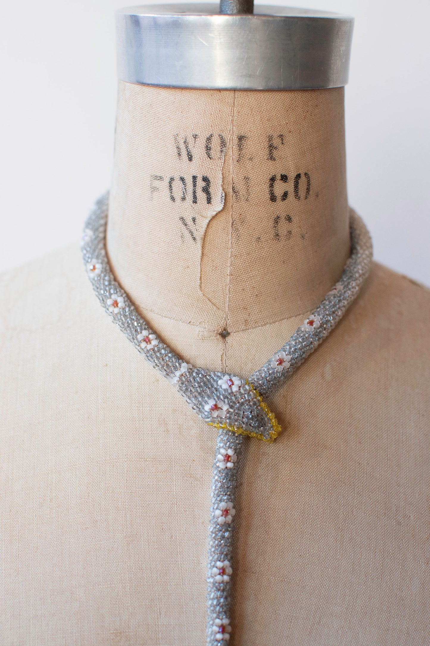 Bead Crochet Snake Necklace | Pale Blue Flower