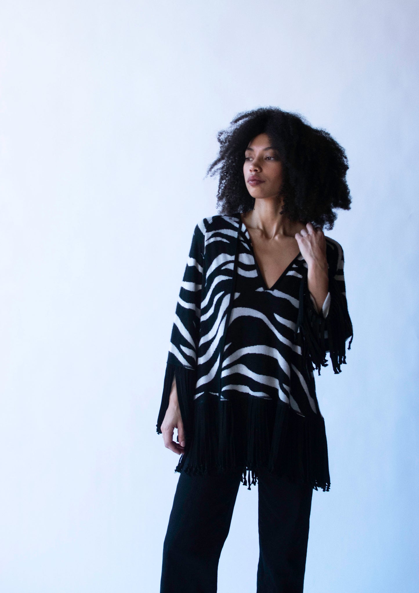 Zebra Print Fringe Pullover | Tuleh