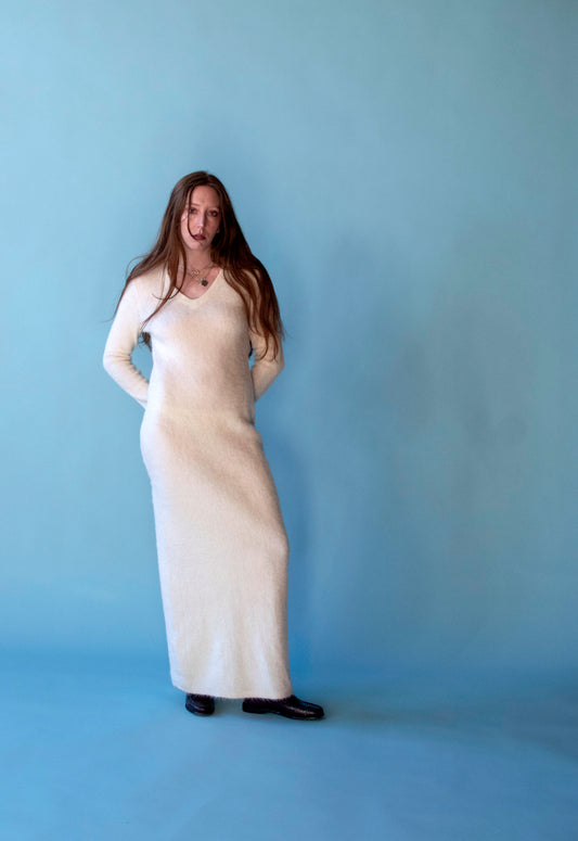 Cream Fuzzy Knit Dress| Marina Spadafora