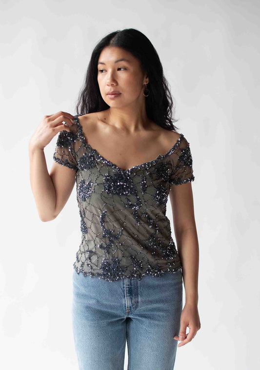 1990s Beaded Mesh Top | Krizia