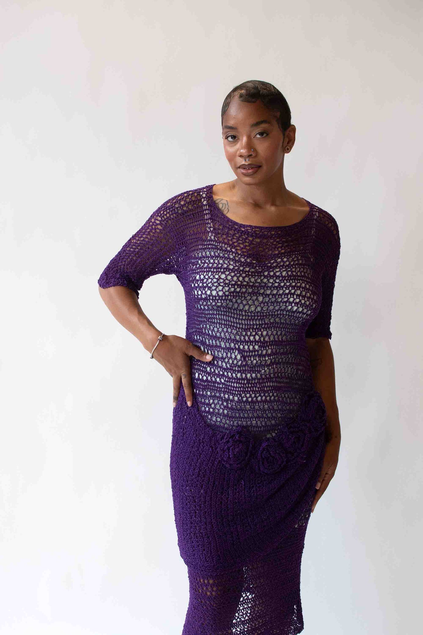1990s Purple Crochet dress