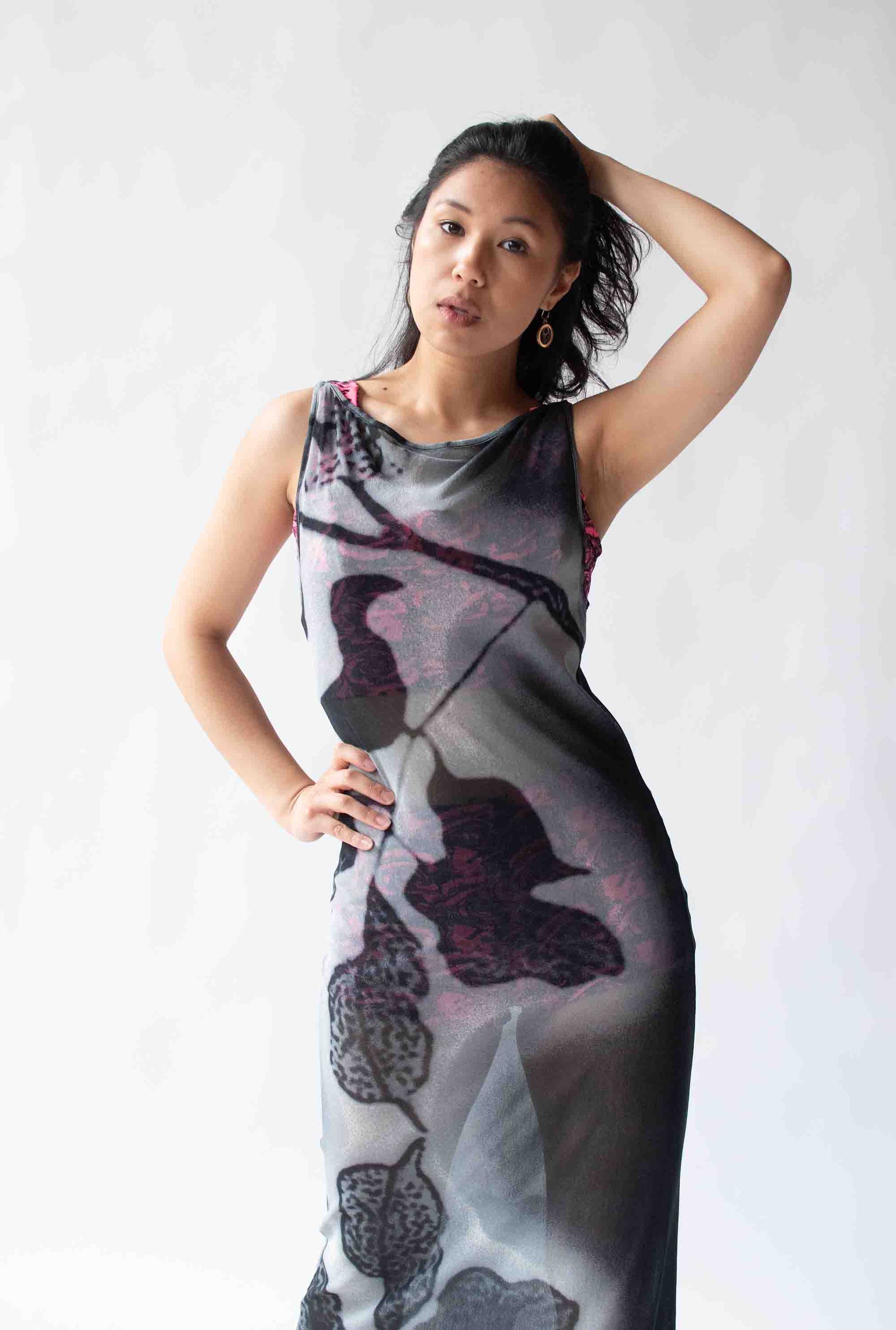1990s Printed Mesh Dress | Vivienne Tam Female Hysteria Vintage 1990s Printed Mesh Dress | Vivienne Tam Female Hysteria Vintage
