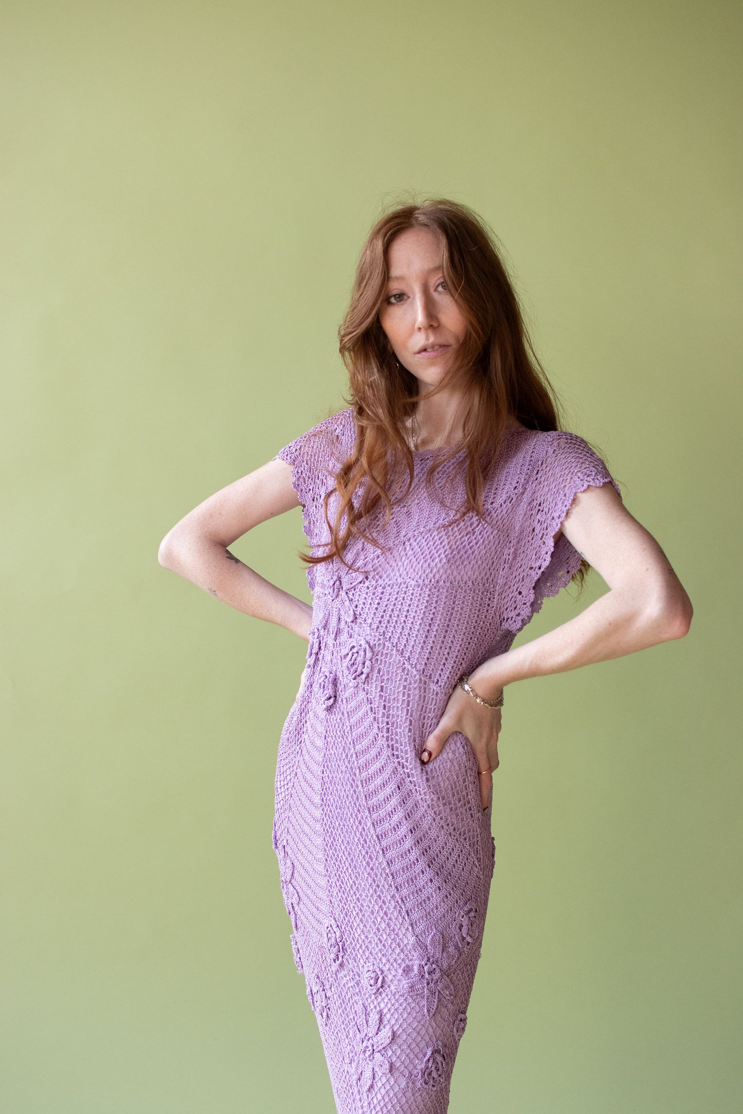 1980s Lavender Crochet Dress
