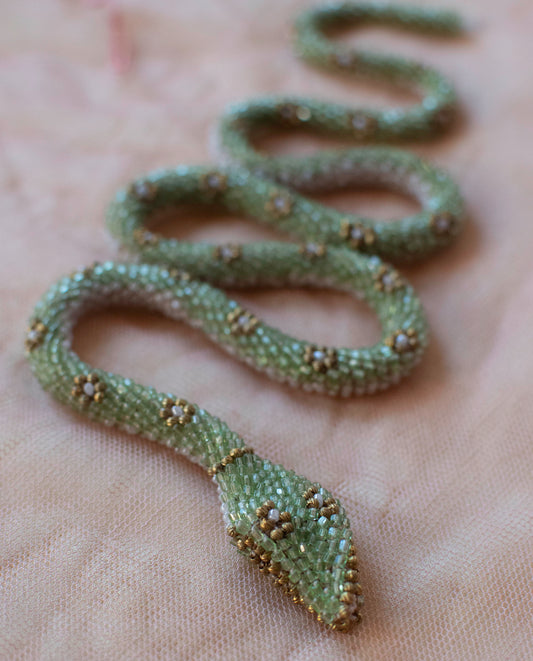 Bead Crochet Snake | Pale Green Flower