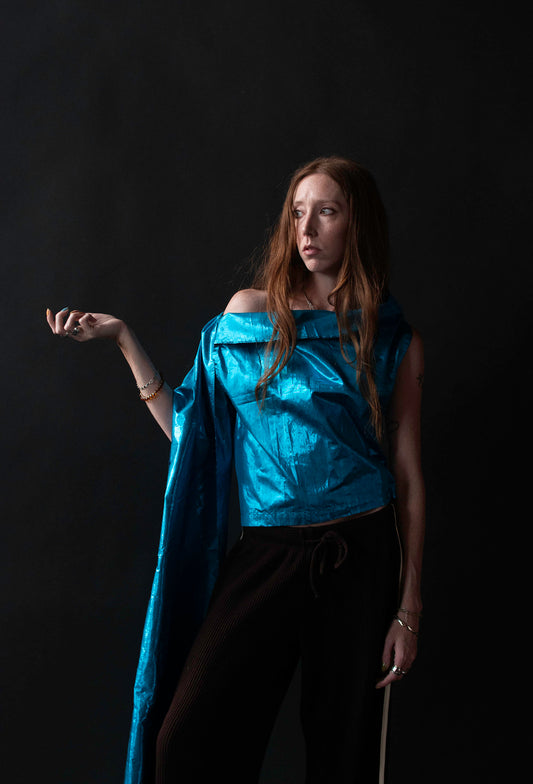Metallic Blue Wrap Top | Jean Paul Gaultier SS 2000