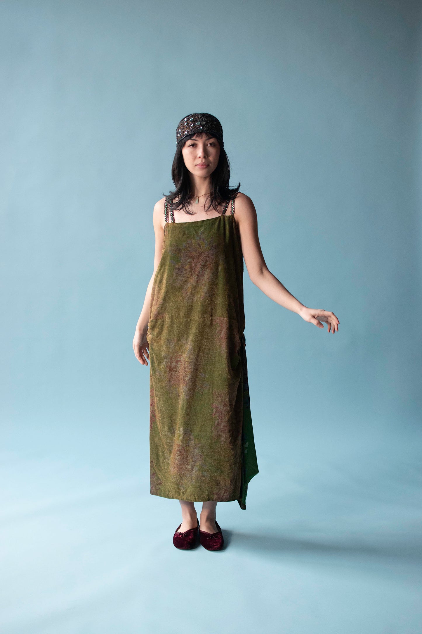 1920s Bejeweled Green Lamé Dress