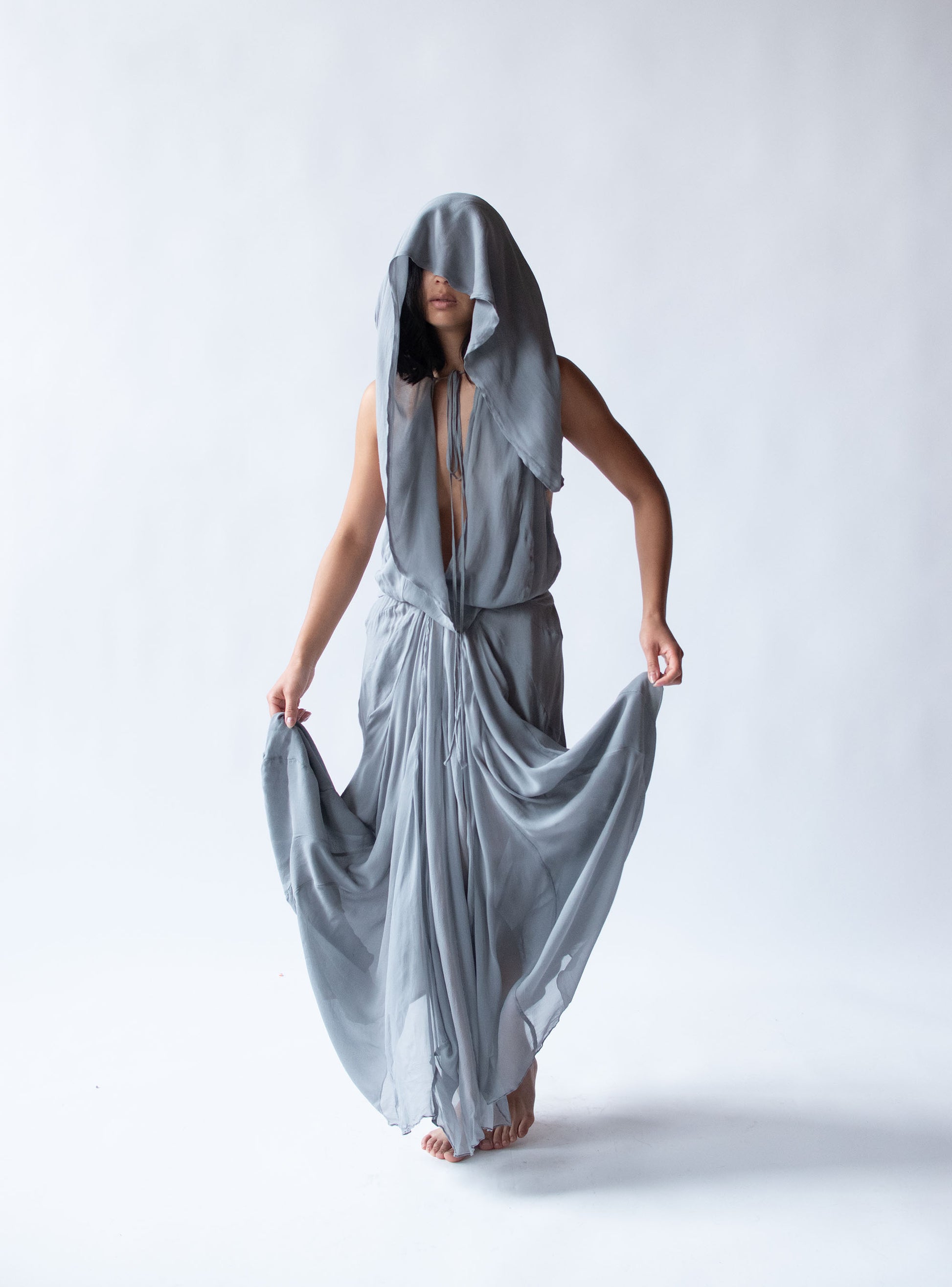 Gray Chiffon Hooded Dress Gray Chiffon Hooded Dress