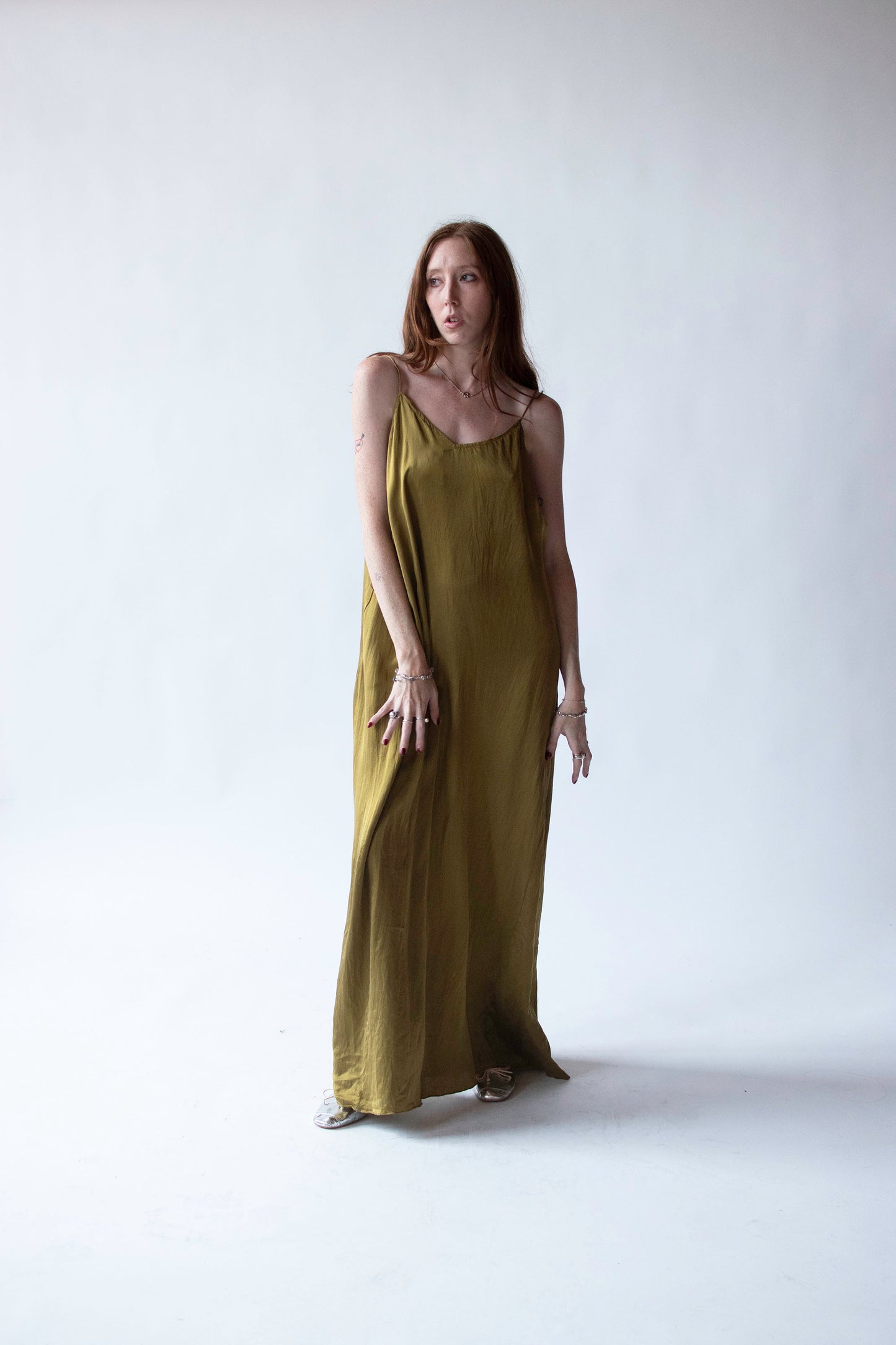 Olive Silk Slip Dress | Holly Lueders