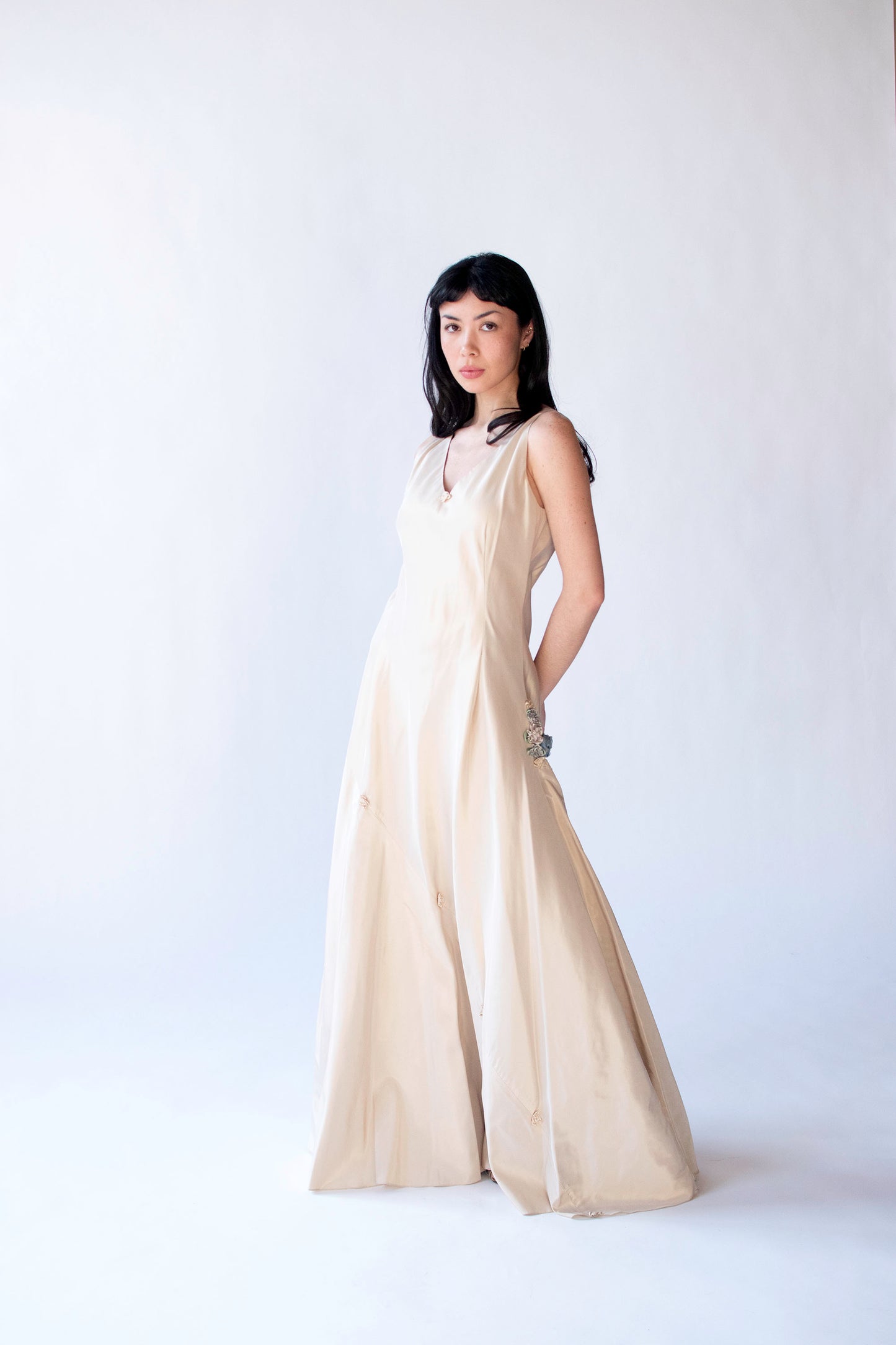 Gathered Beige Gown | Carol Peretz