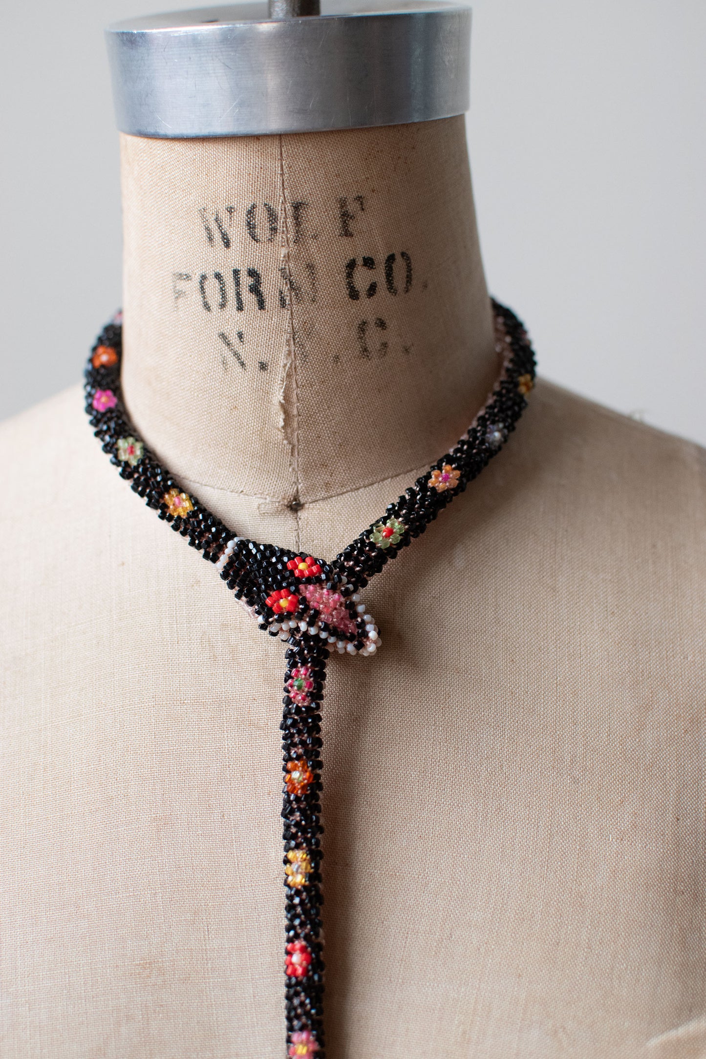 Bead Crochet Snake | Black W/ Multi Color Flowers