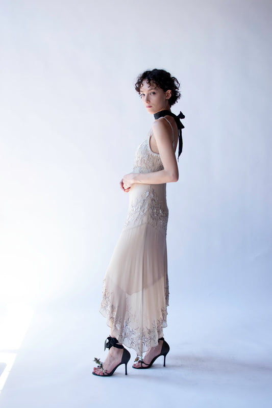 Beaded + Emboridered Chiffon Dress | Sue Wong