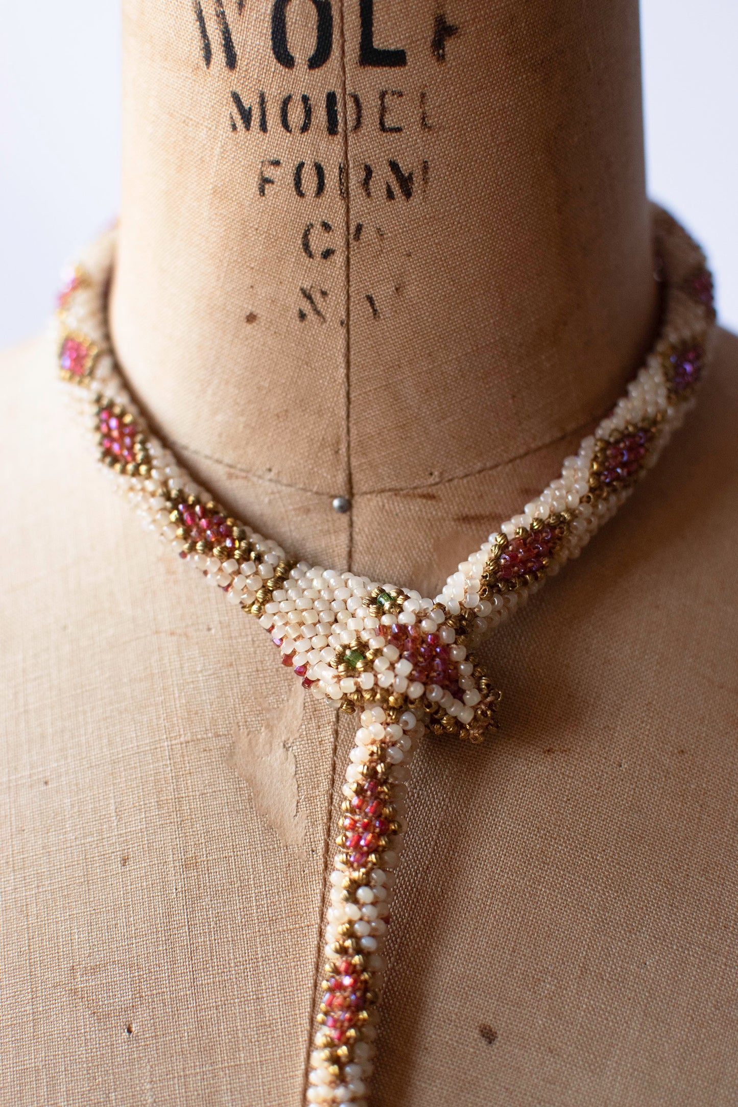 Bead Crochet Snake | Pearl and Iridescent Rose Diamond