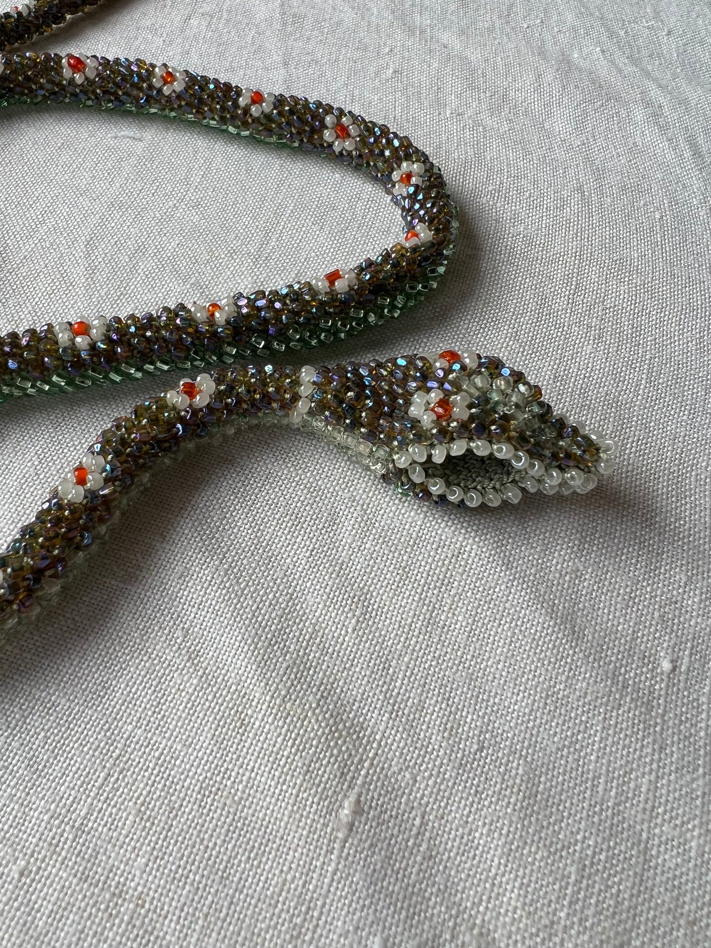Bead Crochet Snake | Iridescent Blue Amber