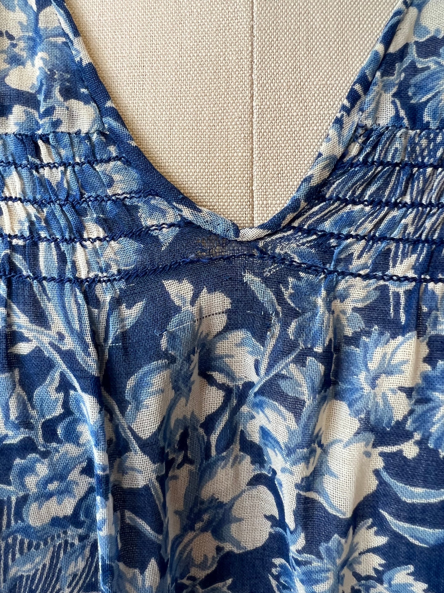 1930s Blue Floral Print Voile Dress