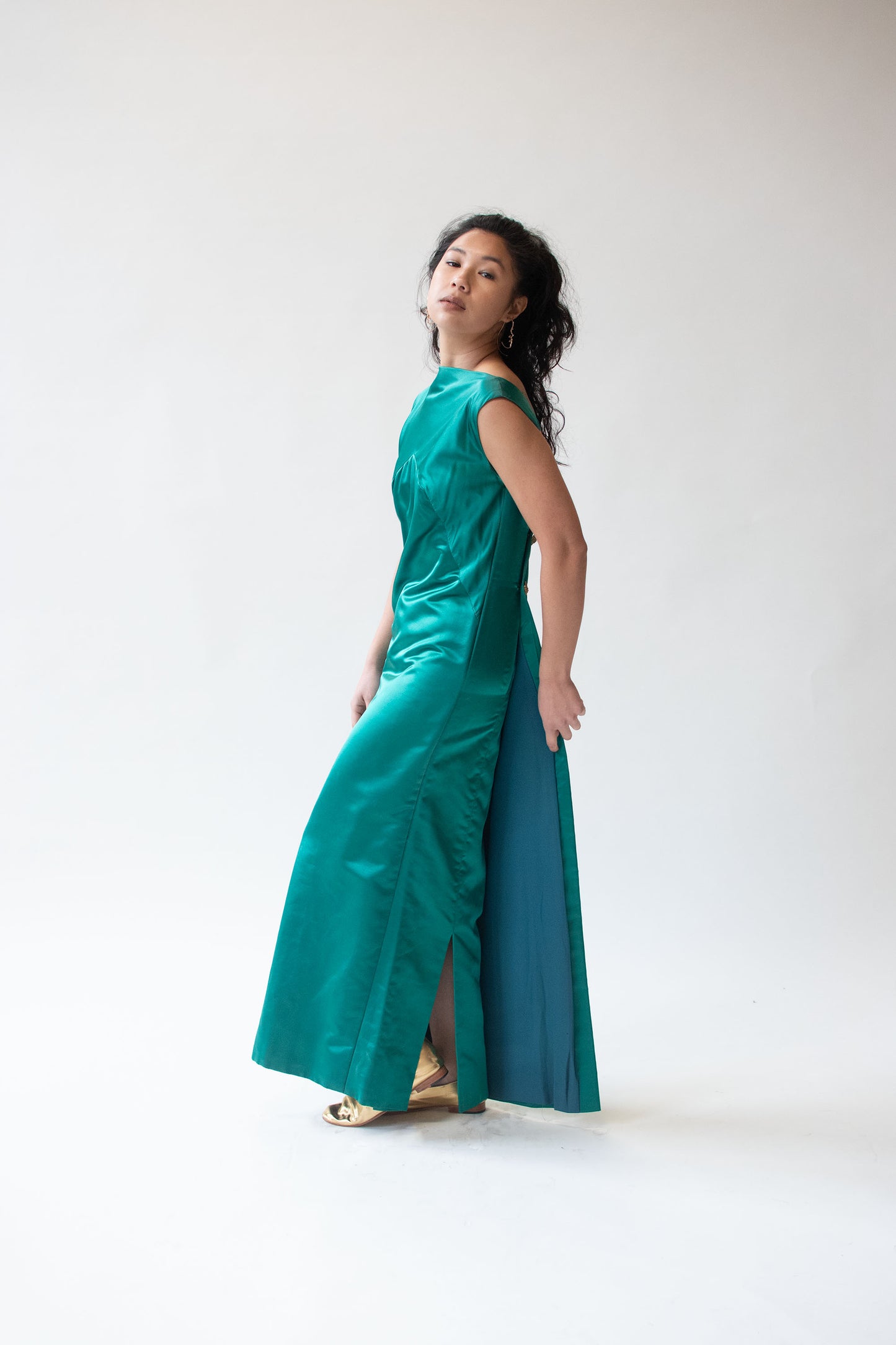 1960s Emerald Silk Evening Gown