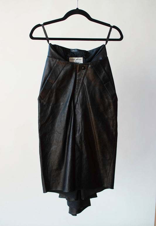 1980s Black Leather Skirt | Claude Montana