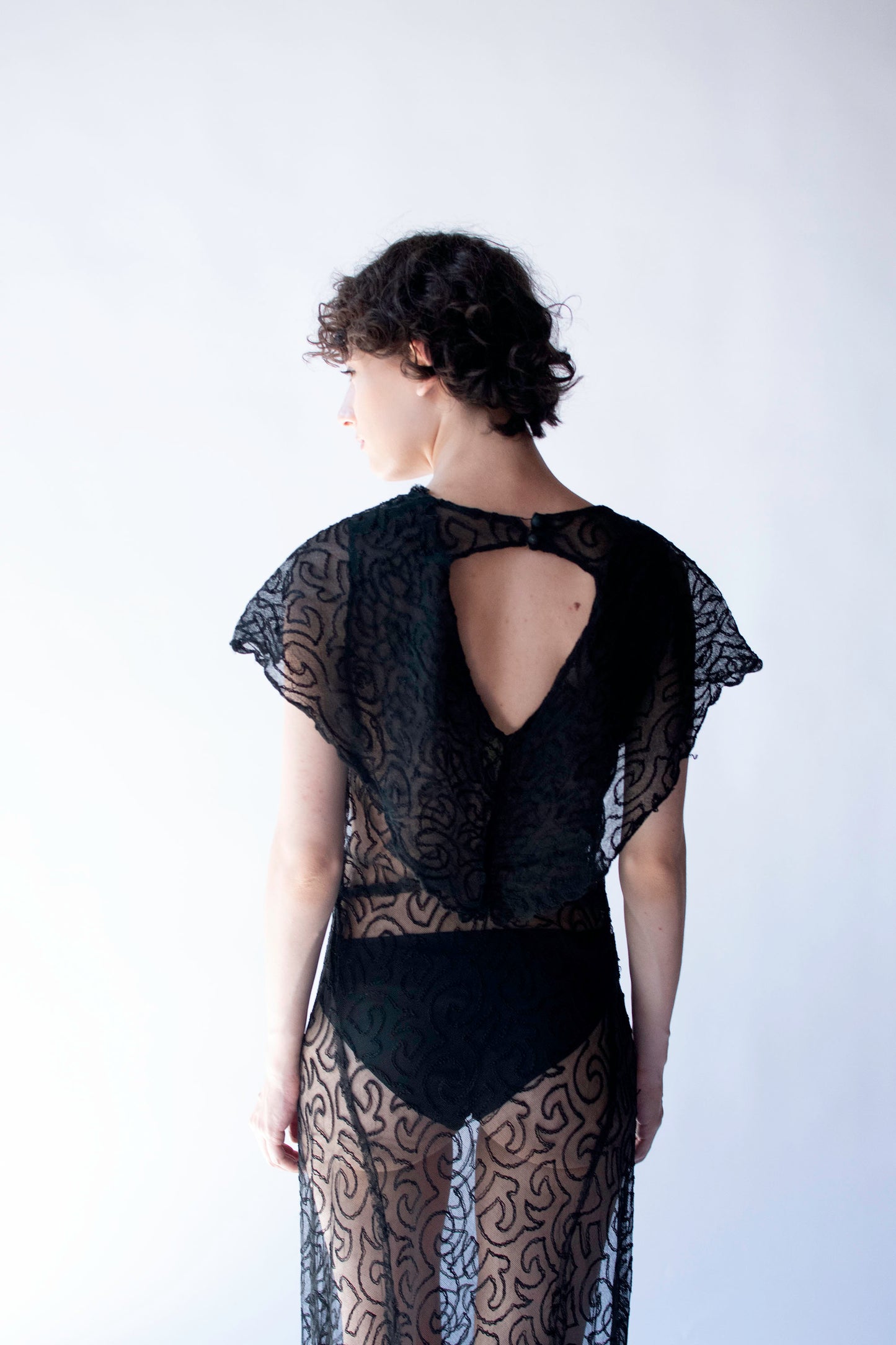 1930s Embroidered Net  Dress