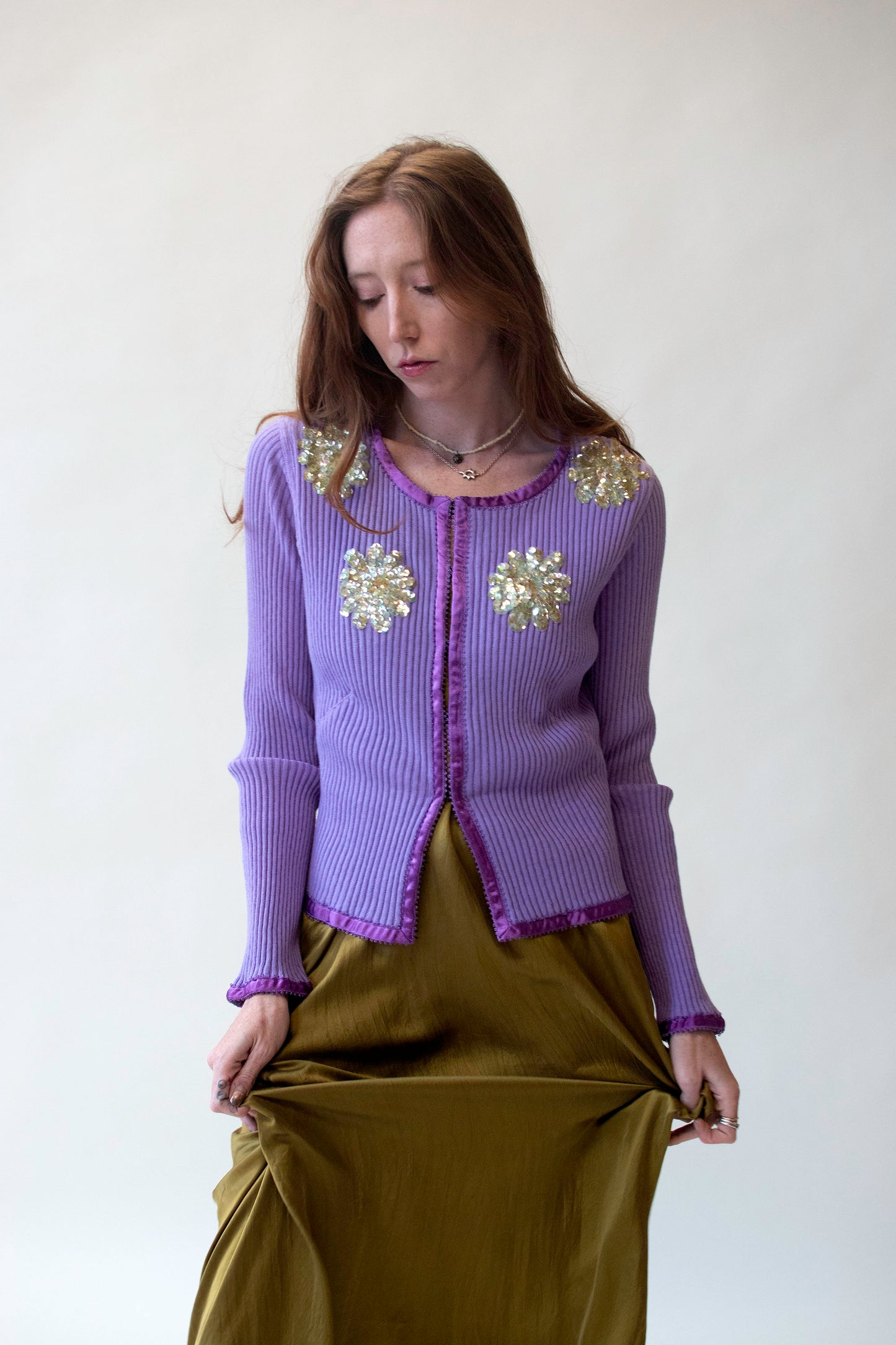 Lavender Cardigan w/ Sequins | Voyage Invest in the Original