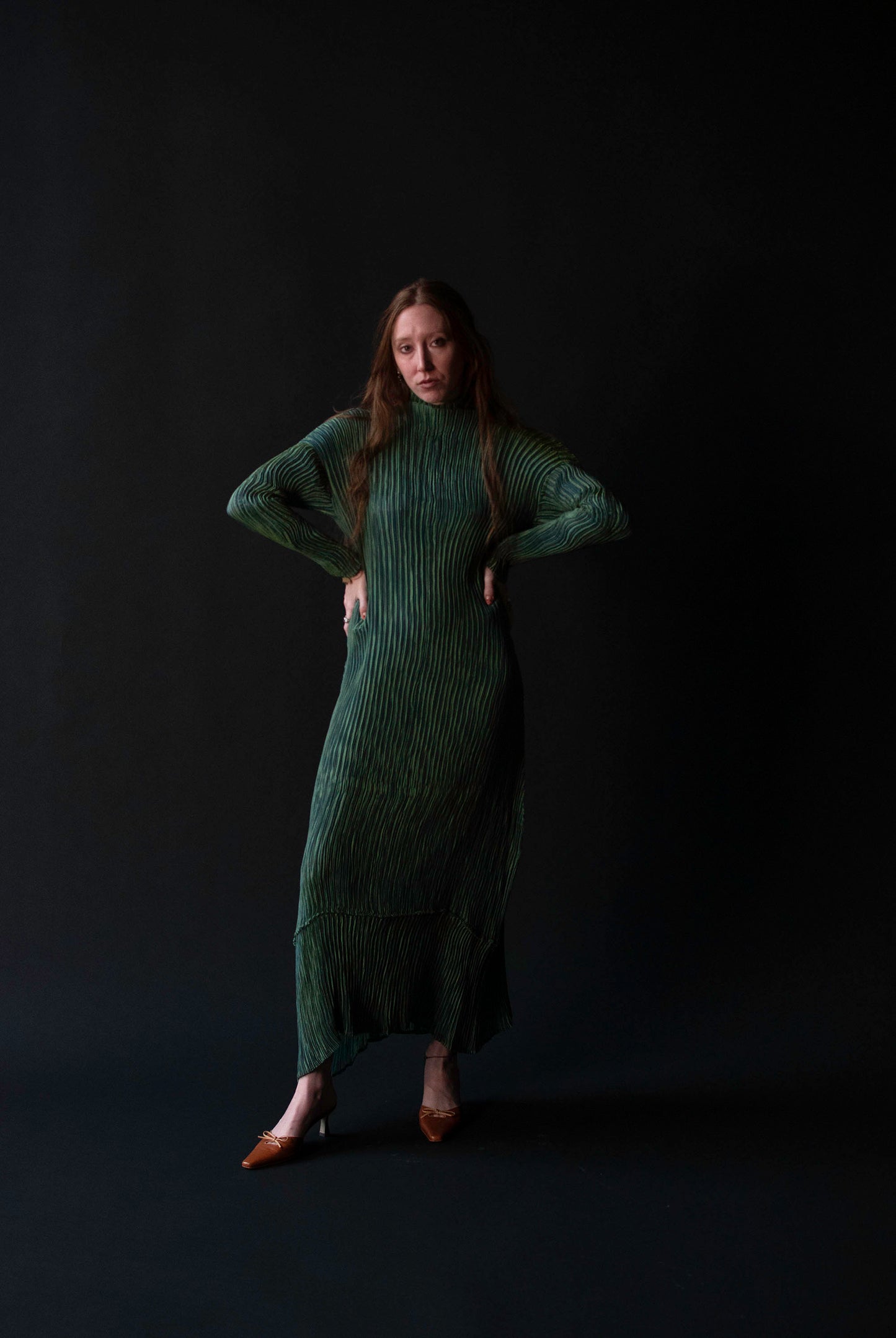 Iridescent Pleated Green Dress | ssey Miyake FW 1995