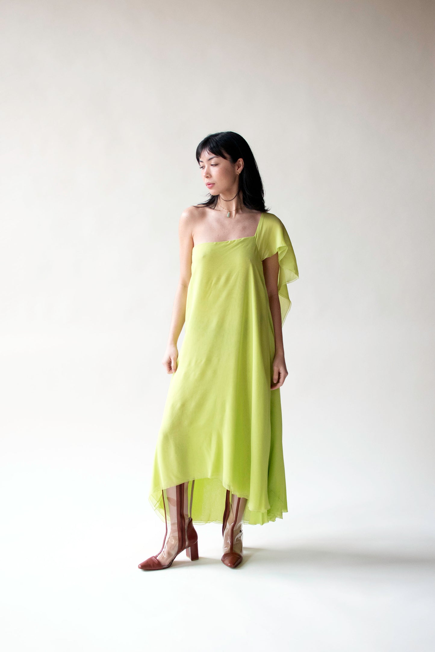 1970s Slime Green Chiffon Dress | Holly Harp