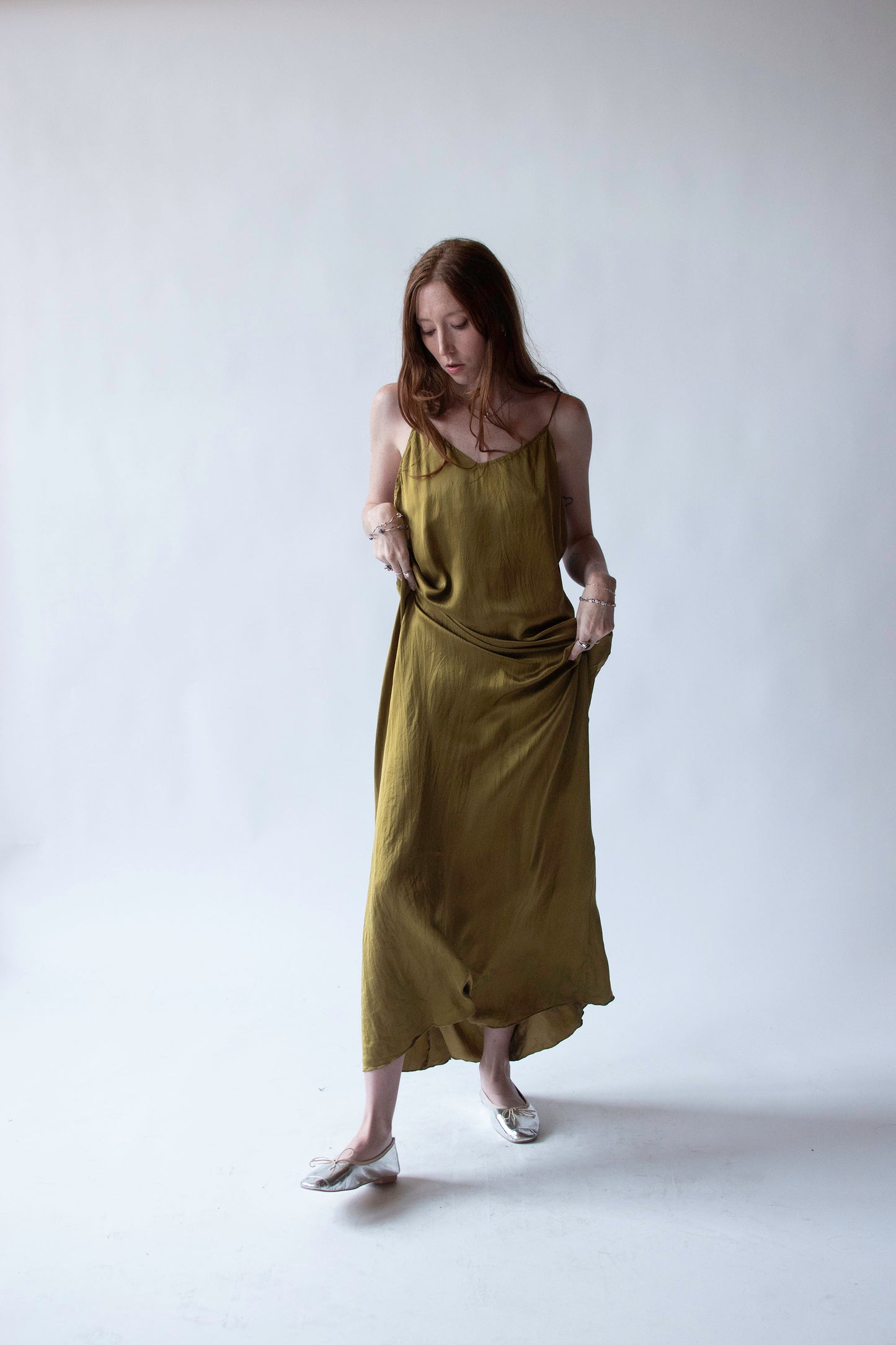 Olive Silk Slip Dress | Holly Lueders