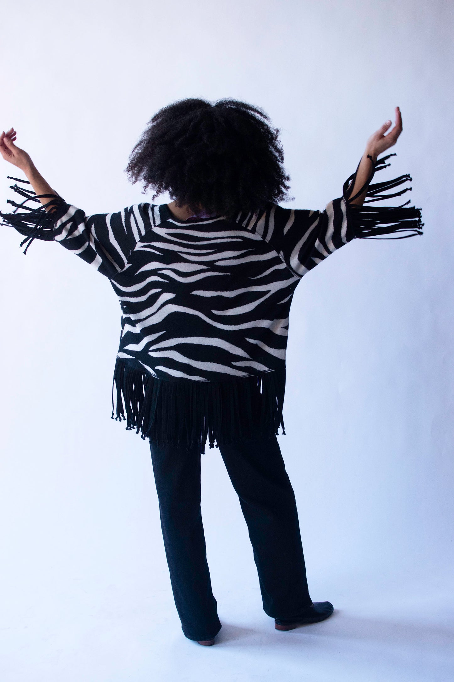 Zebra Print Fringe Pullover | Tuleh