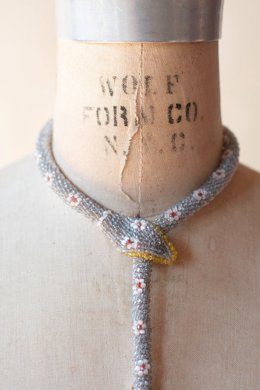 Bead Crochet Snake | Pale Blue Flower