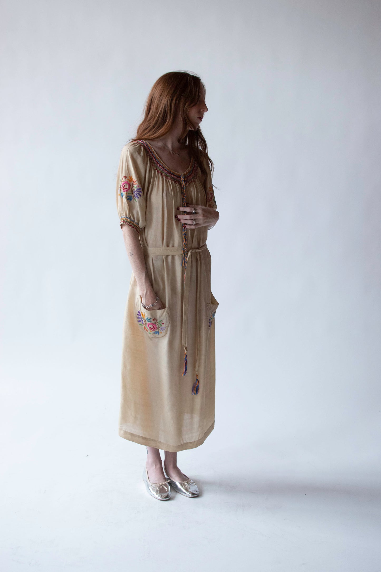 1920s Embroidered Silk Hungarian Dress