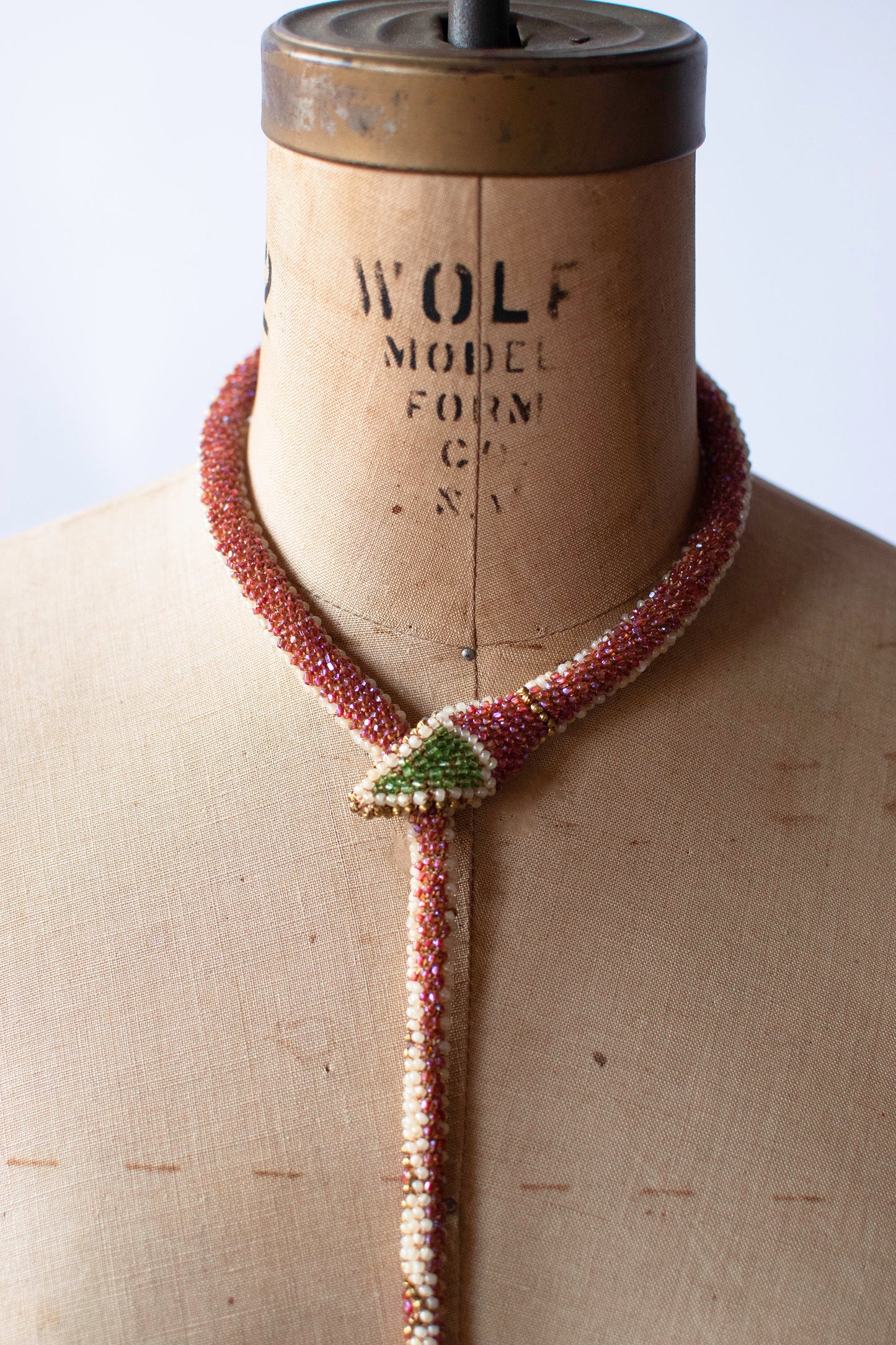 Bead Crochet Snake | Pearl and Iridescent Rose Diamond