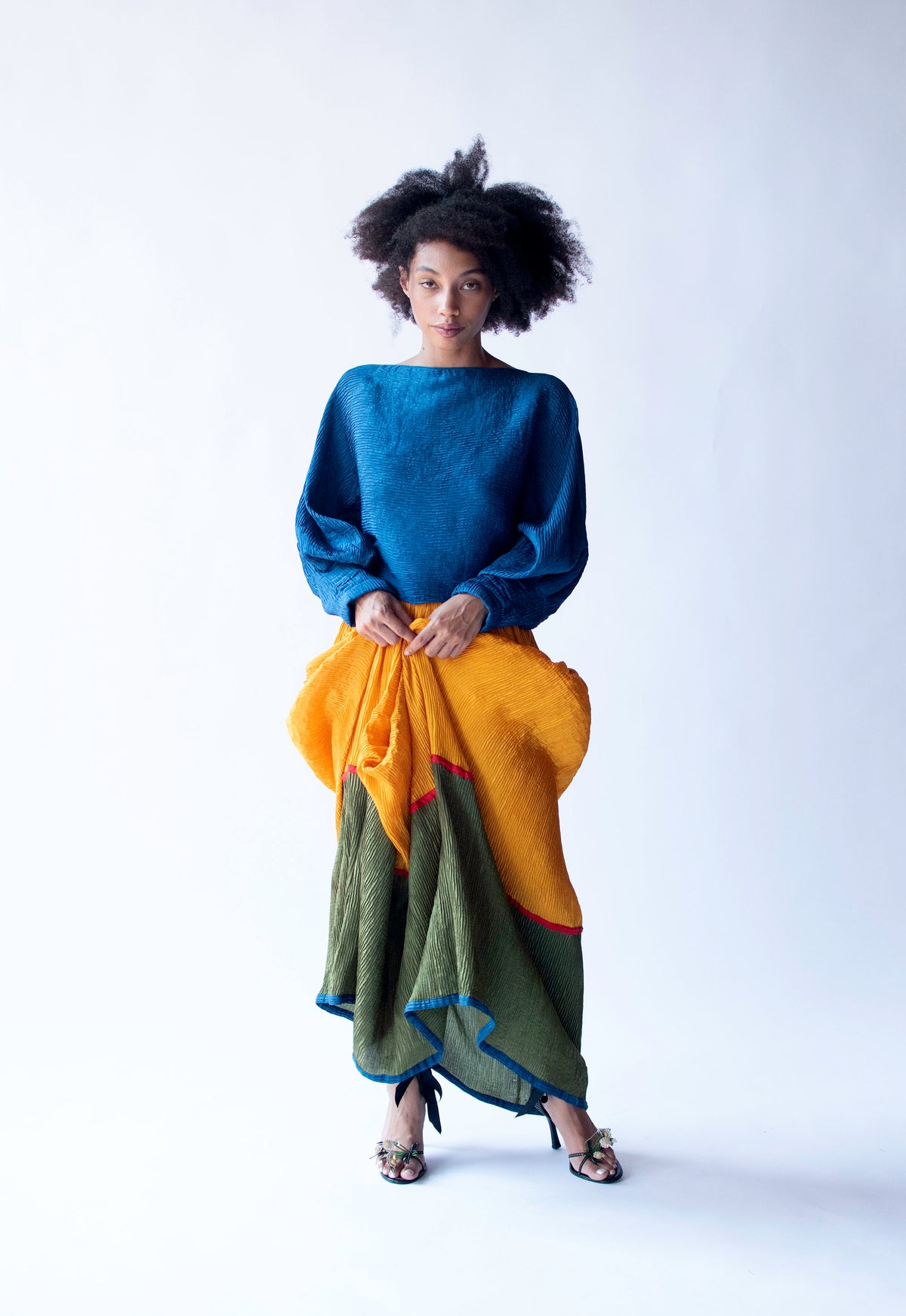 1980s Silk Plisse Color Block Set | Geoffrey Beene