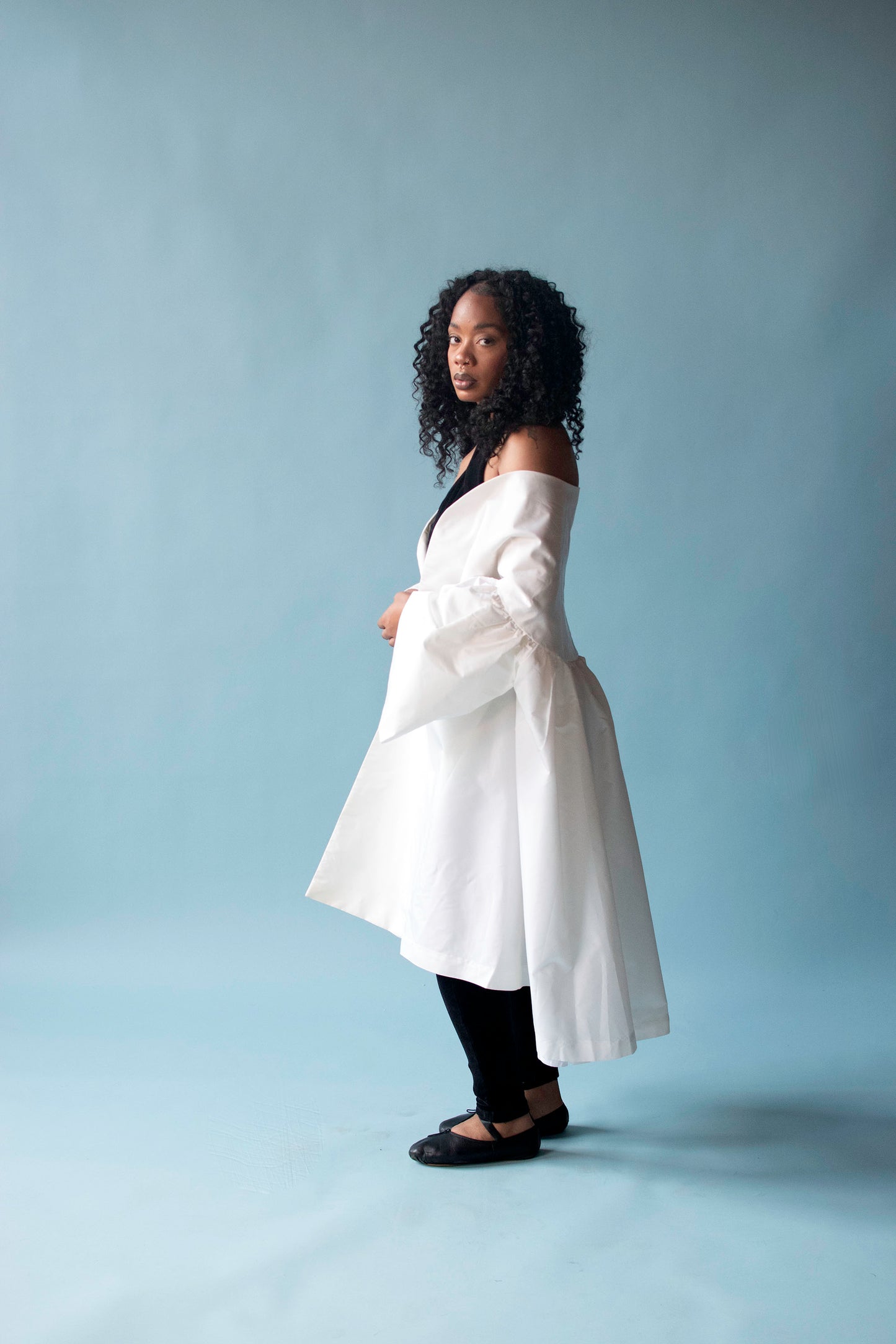 White Taffeta Evening Coat | Victor Costa